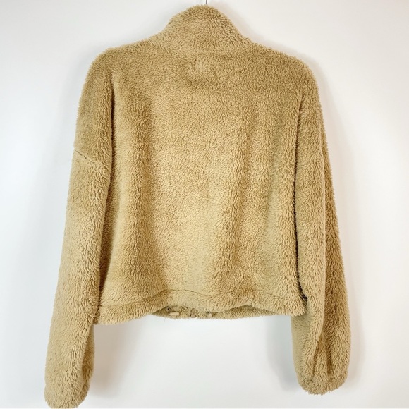 Aritzia Sunday Best Mockneck Fuzzy Zip Up Jacket Teddy Fleece Tan - Picture 8 of 11